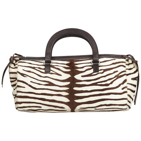 Vintage Authentic Prada White Zebra Print Handbag Italy 